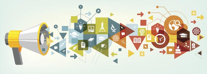 gezeichneter Lautsprecher neben dem verschiedene Symbole sind